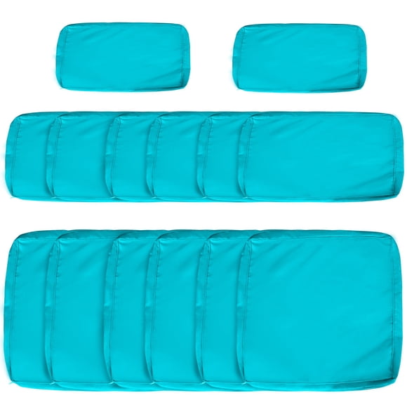 Light Blue 14-Piece Patio Rattan Sofa Cover Set - Polyester Outdoor Cushion Protectors for Living Room & Garden Seating, 25.6" x 25.6"