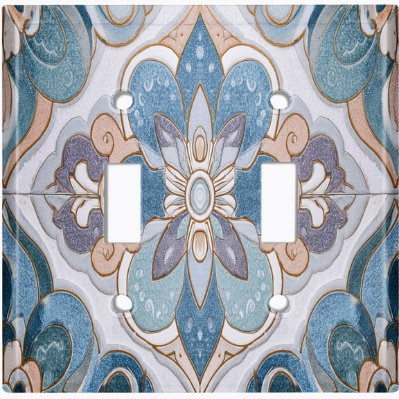 Metal Light Switch Wall Plate Outlet Cover (Printed Image of Floral Mosaic Tile - Double Toggle)