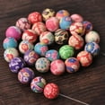 thumbnail image 2 of U8MO Mixed Flower Patterns Round 6mm 8mm 10mm 12mm 14mm Polymer Clay Loose Beads-14mm 10pcs, 2 of 9