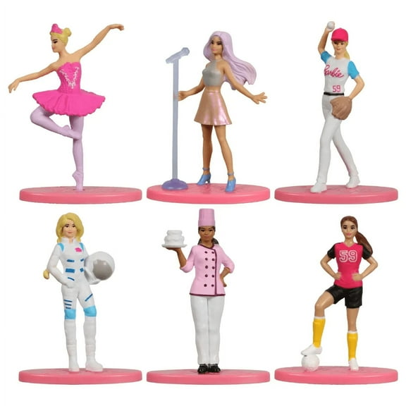 6 Barbie Figurines - Ballerina, Pop Star, Softball player, Astronaut, Baker, Soccer Player
