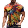 thumbnail image 1 of T-Shirts pour Hommes Décontracté Bouton Patchwork Col Rond Pull Sport Blouse Hauts Été Manches Courtes Hauts, 1 of 3