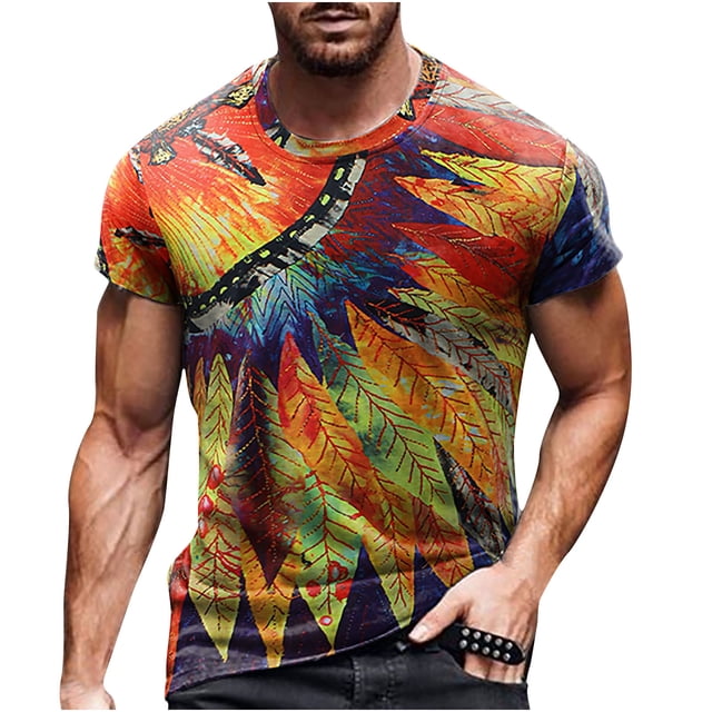 T-Shirts pour Hommes Décontracté Bouton Patchwork Col Rond Pull Sport Blouse Hauts Été Manches Courtes Hauts
