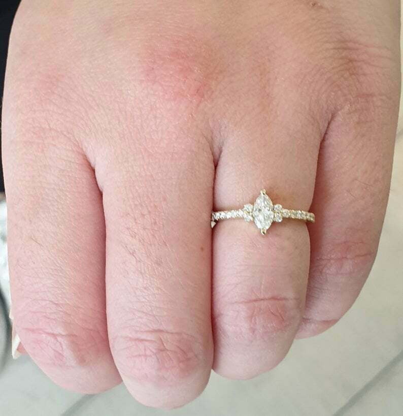 HeartsAndYou 1ct Marquise Moissanite Engagement Ring for Women Petite Round Accents 18k Yellow Gold Over Silver