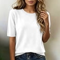 thumbnail image 2 of RUTAYY Women's T-Shirt Solid Color Crew Neck Knitted Shirt Elegant Lightweight Short Sleeve Summer Slim Fit Vacation Travel Tees, 2 of 4