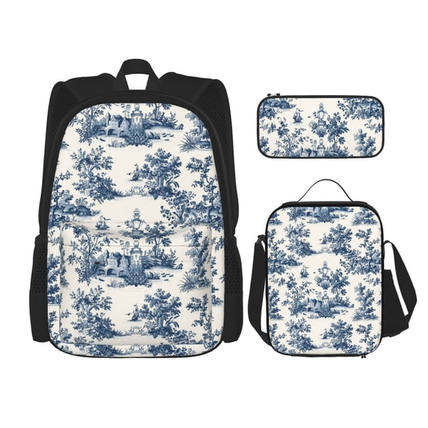 Easygdp Vintage Floral 1 Mochila para Niños y Niñas con Set de Caja de Almuerzo y Estuche para Lápices 3 en 1, Mochila Escolar Estampada para Adolescentes