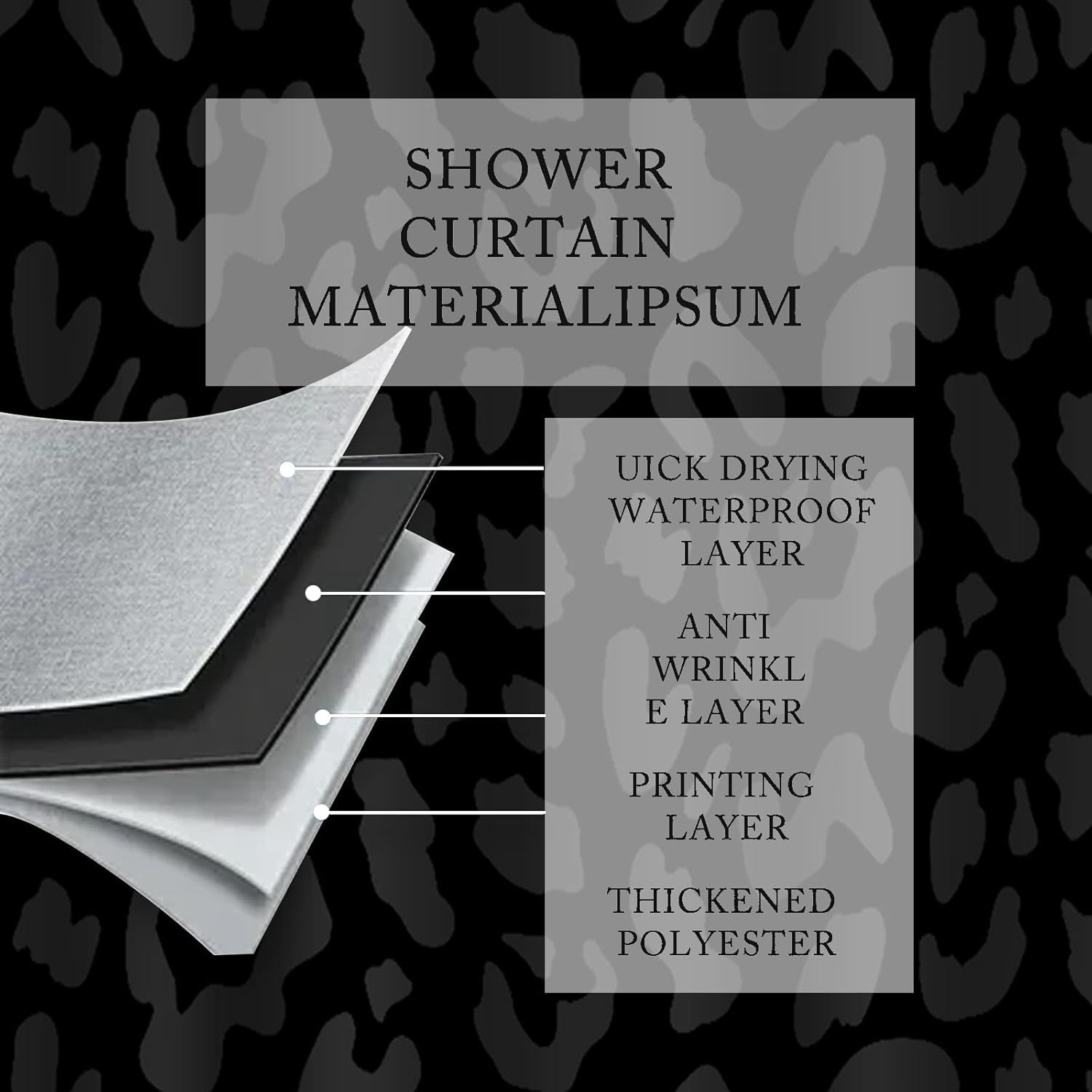 Leopard Shower Curtain Black Cheetah Print Polyester Fabric Shower Curtain Set for Bathroom with 12 Hook