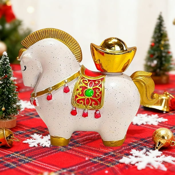 Adorno navideño de caballo de resina | Figura decorativa navideña roja y blanca | Mueble de TV moderno para sala de estar | Idea de regalo festivo | Elegante decoración invernal para el hogar