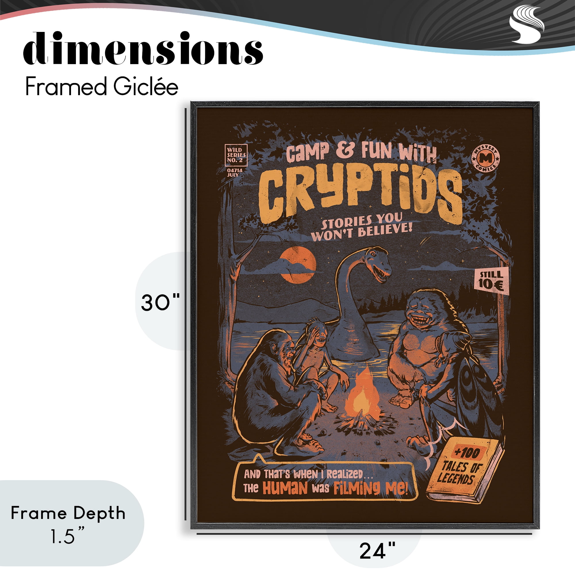 Stupell Industries Cryptid Camp Humor Black Framed Giclee Art, design by EduEly Designs