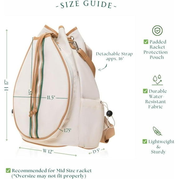 Tennis Bag for Women Racket Tote, Stylish Backpack - Unisex Racquet Sports Pickleball Bag Convertible Shoulder, Crossbody Strap Large Compartment