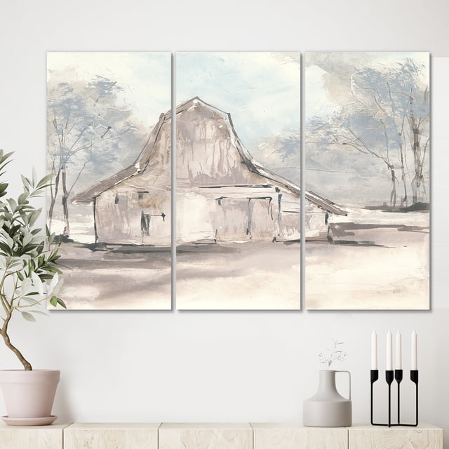 Designart - Grange de Ferme Grise VI - Uvre d'Art Moderne sur Toile