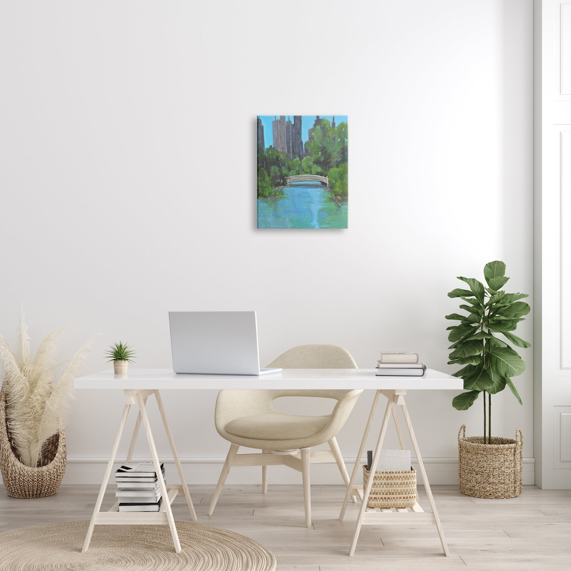 Stupell Industries Urban City Park Town Bridge Over Lake Painting Gallery Wrapped Canvas Print Wall Art, Design by Allayn Stevens