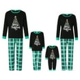 thumbnail image 1 of Pijamas navideños familiares a juego: camisetas de manga larga con cuello redondo y estampado de letras y hojas, y pantalones a cuadros., 1 of 10