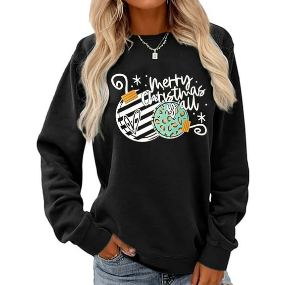 Christmas Sweatshirt Merry Christmas Y'all Graphic Casual Long Sleeve Shirt for Women