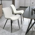 thumbnail image 3 of Modern Faux Leather Dining Chairs Set of 2 with Backrest, Sturdy Metal Legs, Upholstered Kitchen Dinning Room Chair(White, Black Legs), 3 of 10