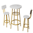 thumbnail image 5 of PAPROOS Bar Table Set for 2, Wood Double Layer Round Bar Table and Chairs Set, Industrial Counter Height Pub Table with 2 Upholstered Stools, Metal Frame, White and Gold, 5 of 7