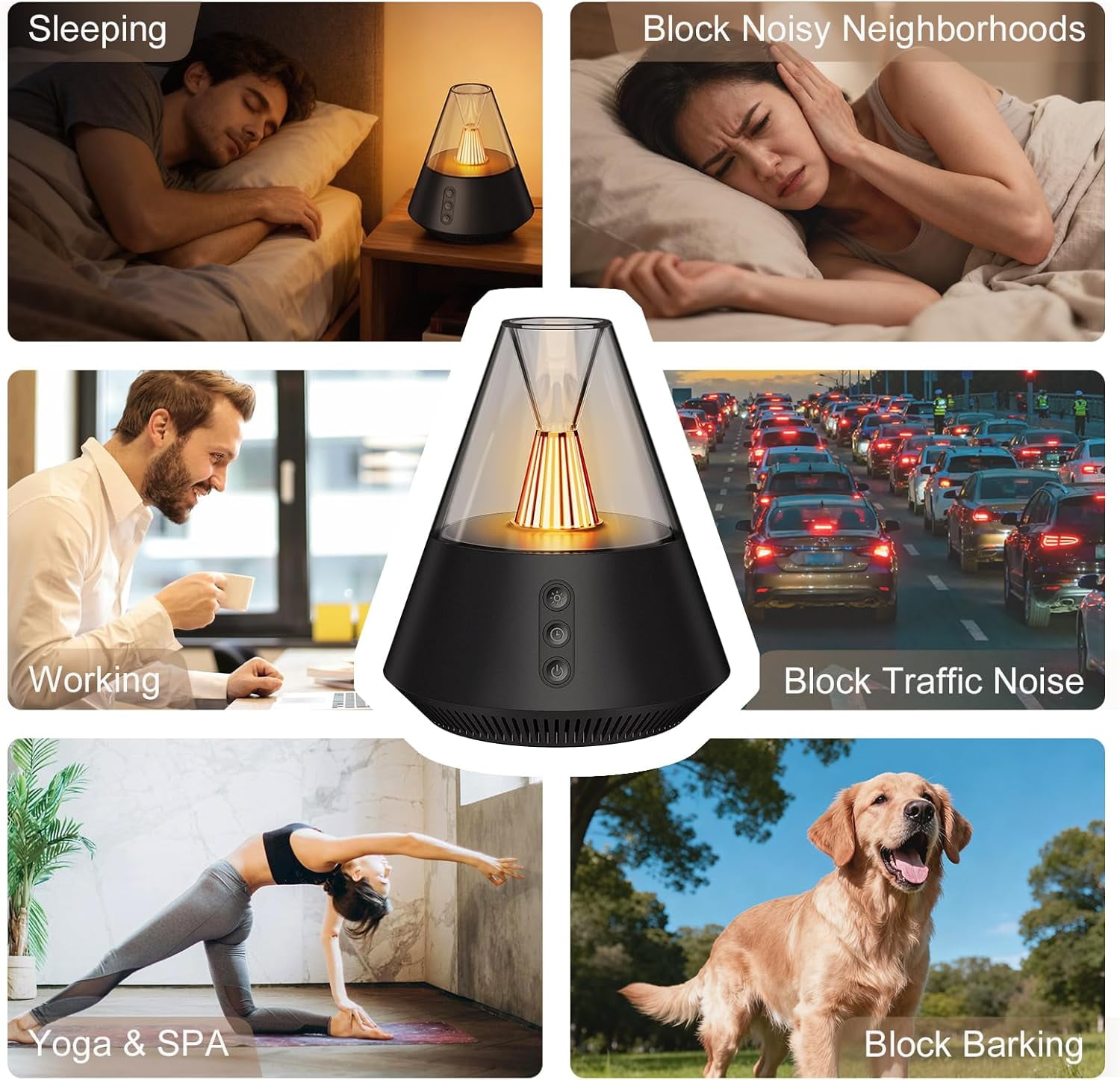 Kipcush 30 Non-Looping White & Pink Noise, Adjustable Night Light Sound Machine w/ Memory Recall for Baby and Adult Black