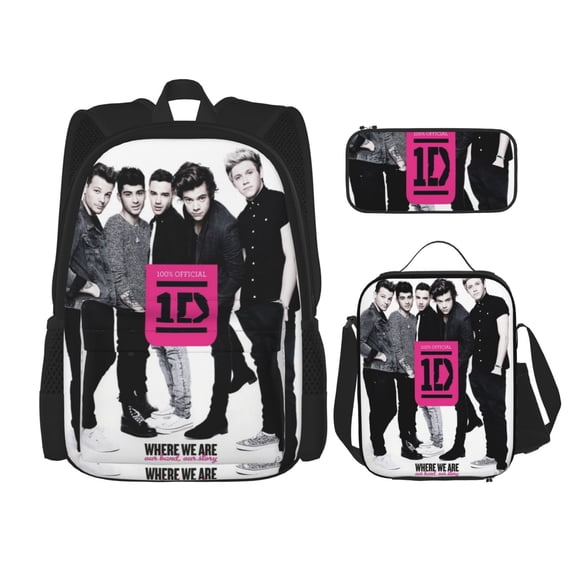 One Direction Bookbag Backpack With Lunch Box and Pencil Case 3 Piece Rucksack Backpack Set for Student Backpacks for Casual Camping Travelling Picnic