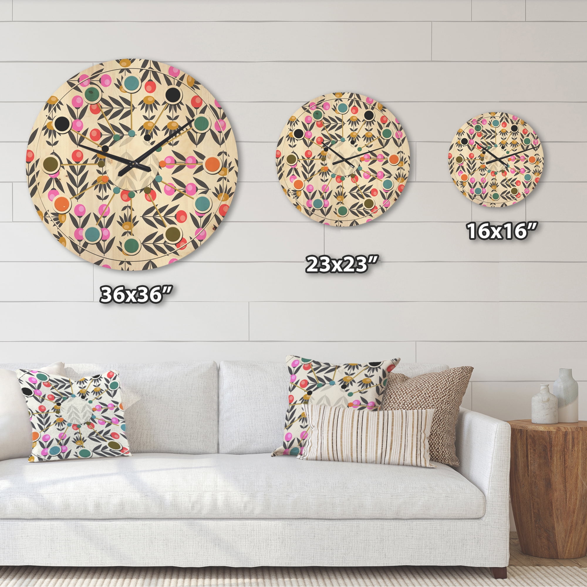 Designart 'Abstract Retro Floral Design XI' Mid-Century Modern Wood Wall Clock