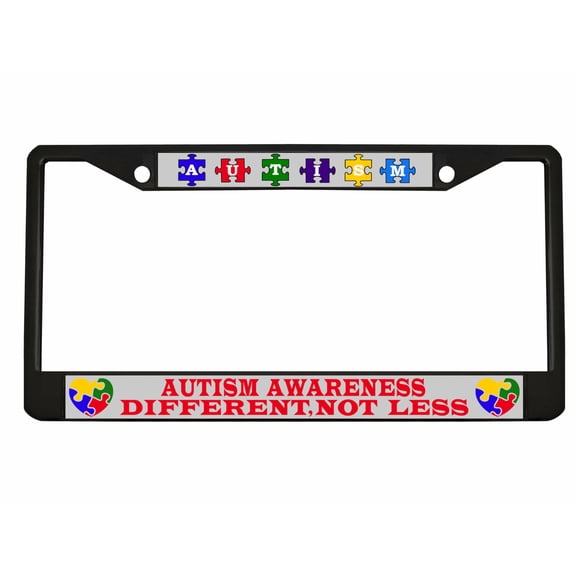 Autism Awareness Different not Less Style Metal License Plate Frame Personalized/Car Accessories Car Tag Holder Cover (Black/Silver/Dark Pink)