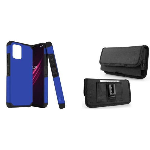 Case and Pouch Bundle for REVVL 6 5G: Dual Layer Slim Case (Classic Blue) and Horizontal Rugged Nylon Belt Holster