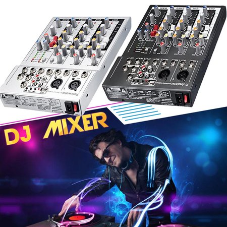 Mini 4 Channel Karaoke Audio Mixer Amplifier Professional Microphone Mixing Sound Console with 48V