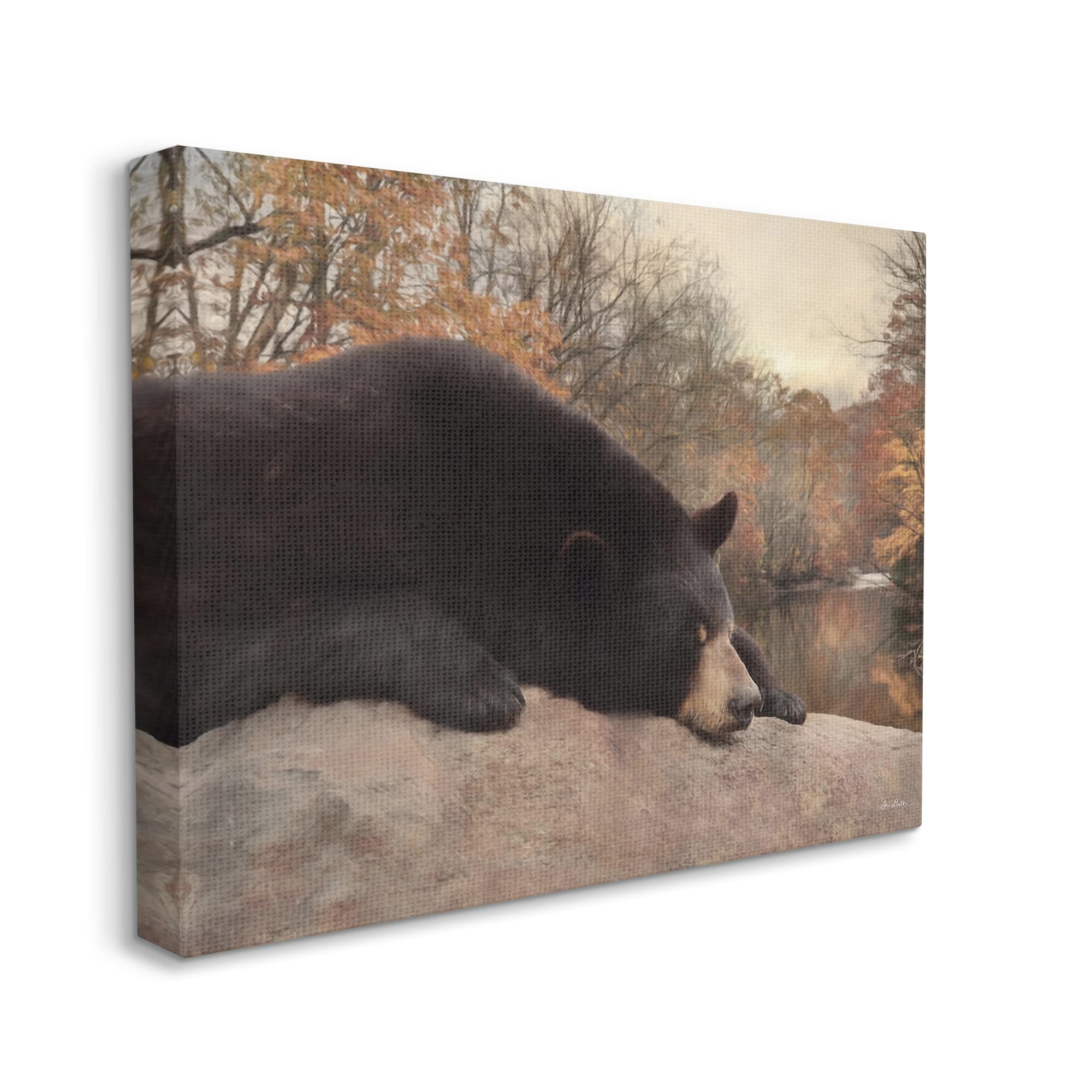 Stupell Resting Bear Autumn Foliage Lake Animals & Insects Photography Gallery Wrapped Canvas Print Wall Art
