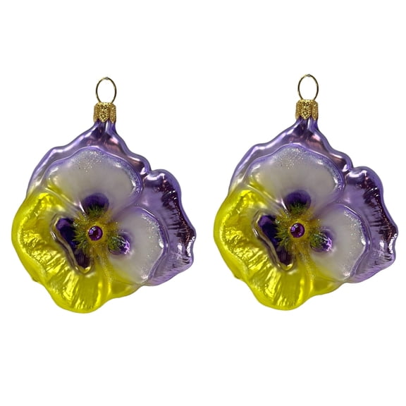 Pinnacle Peak Trading Purple and Yellow Flower Polish Glass Christmas Tree Ornaments Set of 2