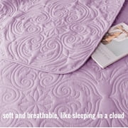 Exclusivo Mezcla Oversized King Quilt Bedding Set, Lightweight Vintage California Cal King Size Quilts with Pillow Shams, Soft Bedspreads Coverlets for All Seasons (112x104, Lilac)