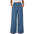 thumbnail image 3 of Women's Soft Fabric Mid Waisted Tummy Control Double Pocket Leggings, Slim Fit Midi Length Casual Pants, Yoga, Gym, Lounge, Daily Wear, Stretchy Pull On Trouser | TruBelle,Blue 3XL, 3 of 9