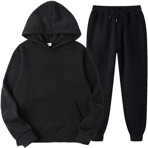 Men's 2 Piece Outfits Hoodie Sweatshirt Tracksuit & Joggers Sweatpants Sweatsuit Set Black L