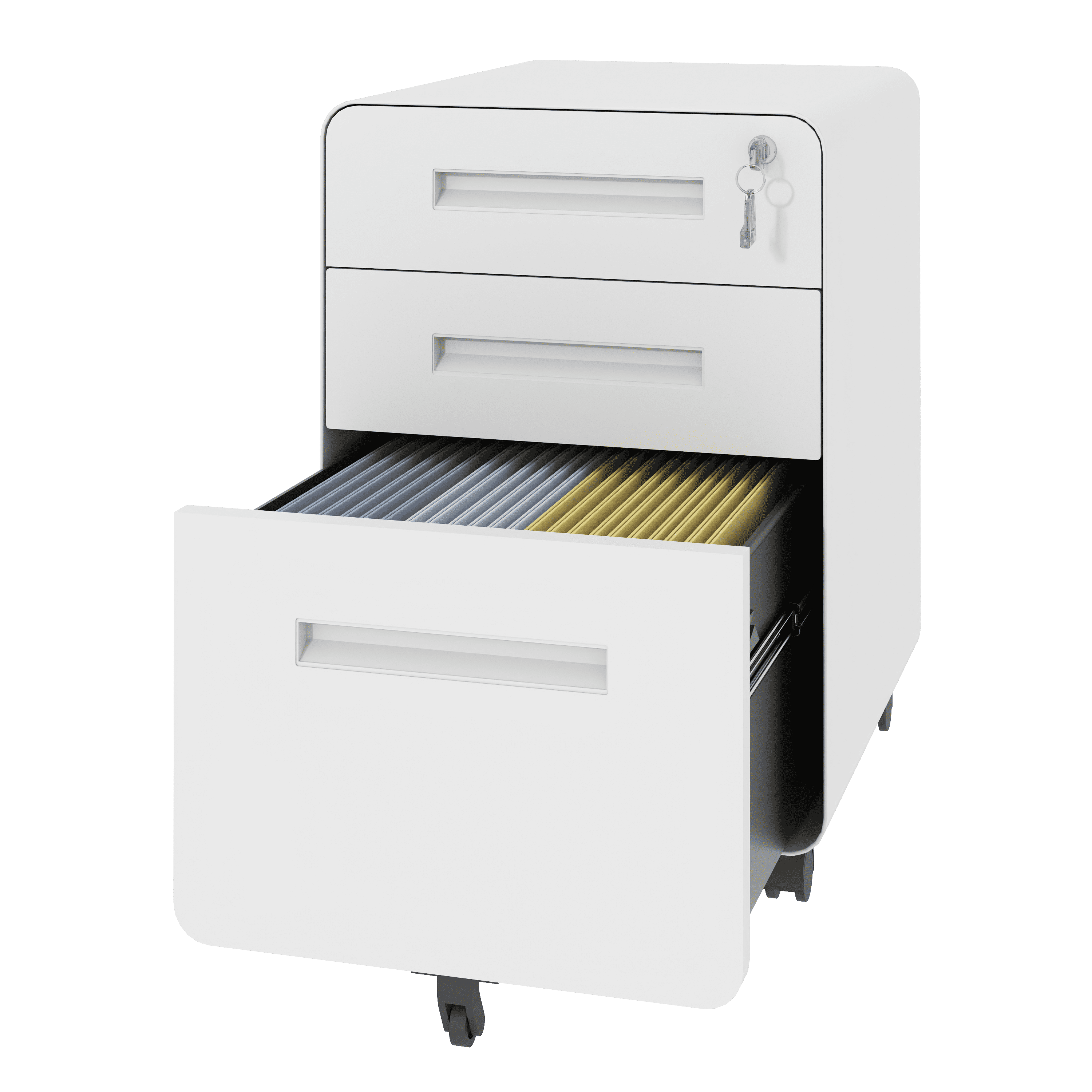 3-Drawer Wide Mobile File Cabinet with Lock, All-Steel Metal Storage Cabinet on Casters, for Home & Office,White, Fully Assembled, Holds A4/Letter Files, 110lbs/Drawer