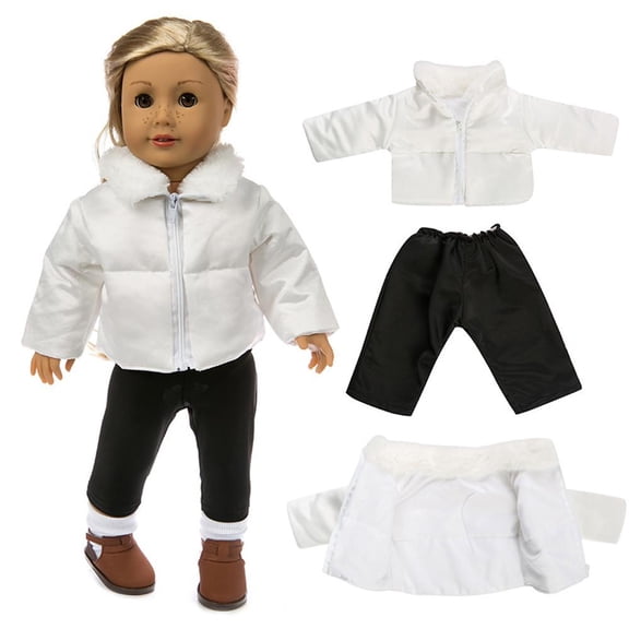 American Doll Clothes Winter Puffer Jacket Pants Set White Faux Collar Zip Up Outfit 18 Inch Doll Winter Clothes 2 Piece Doll Clothing Set