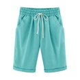thumbnail image 3 of QATAINLAV Bloomer Shorts for Women, Linen Shorts for Women Casual High Waisted Wide Leg Drawstring Cute Summer Beach Shorts 2024 Fashion Vacation Outfit Sales Today Blue XXL, 3 of 4