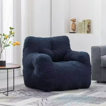 Lecut Bean Bag Chair Large Bean Bag Chair for Adults with Armrest Comfy Bean Bag Sofa with Foam Filling Fluffy Lazy Chair Soft Teddy Fabric Tufted Bean Bag for Dorm Bedroom Gaming Dark Blue