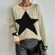 thumbnail image 4 of Suéter Suéter básico con estampado de estrellas, suéter informal de gran tamaño para mujer, traje diario holgado Kuymtek Blanco T S para Mujer, 4 of 7