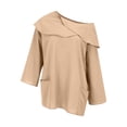 thumbnail image 5 of AKEGAMN Women's Casual Solid Color 3/4 Sleeve Linen Pocket Shirt, Beige S-3XL, 5 of 9