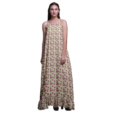 

Bimba China Ivory Floral Bird Butterflies & Chrysanthemum Womens Sleepwear Long Nightgown Printed Spaghetti Strap Ladies Nightwear Small