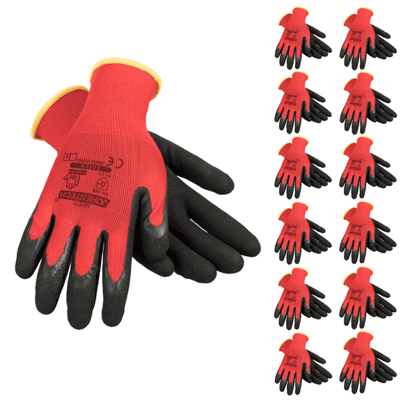 JORESTECH Safety Multi-Purpose Palm Dipped Work Gloves, Latex Coated, GD-04 (L, 12 Units)