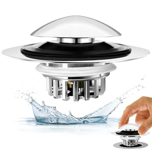 Bathtub Drain Stopper,Pop Up Tub Drain Hair Catcher,Bath Tub Drain Plug and Cover for 1.45-1.8in Drain Hole,Replaces Lift and Turn,Tip Toe or Trip Lever,Silver