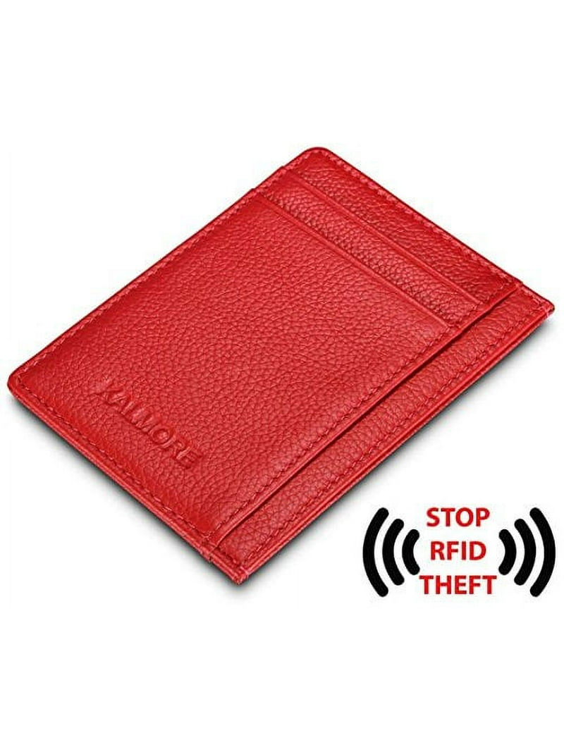 Simikol RFID Blocking Credit Card Holder - Leather Keychain Wallet With Coin Pocket, Red Marble