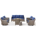 thumbnail image 3 of PARKWELL 6 Piece Outdoor Patio Furniture Set with Fire Pit Table,All-Weather Conversation Set with 4-Inch Thick Cushions,4 Swivel Glider Chair,7-Seat Furniture Sets for Deck, Backyard,Gray/Navy, 3 of 12