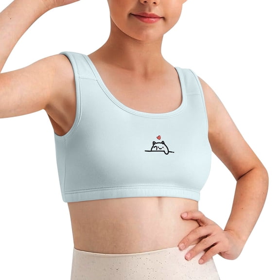 Tfken Girls Training Bras Comfortable Underwear Wireless Bralette Padded Support Breathable Thin Kids Lightweight Underclothes Size 10-11 Years Blue