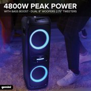 Gemini Portable Bluetooth TWS Speaker with LED Party Lighting and Wired Microphone, Black, GHK-2800