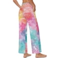 thumbnail image 5 of SCRAWLGOD Tie-Dye Print Orange Blue Womens Wide Leg Palazzo Pants with Adjustable Tie Knot High Waist Soft Casual Trousers Trendy Lightweight Lounger Slacks with Pockets, L, 5 of 7