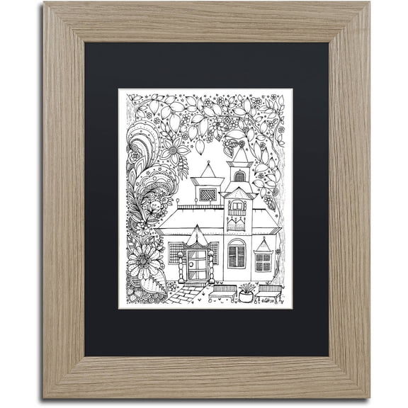 Trademark Fine Art "Japanese Inspired House" Canvas Art by KCDoodleArt Black Matte, Birch Frame