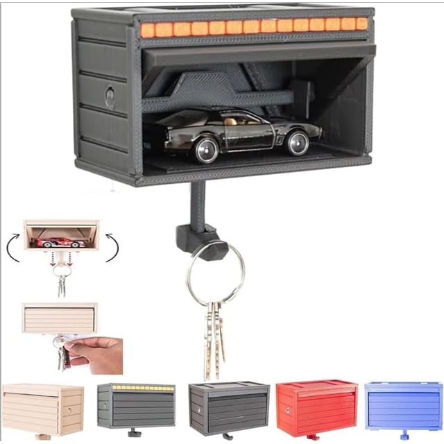 Car Garage Key Holder with Opening Door, Moda Porta Llaves para de Pared Impreso en 3D, Fresco Llavero de Garaje de Pared