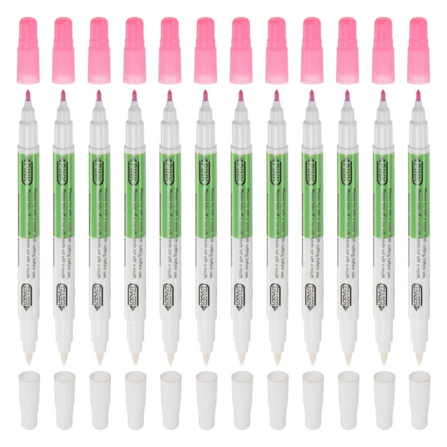 Unique Bargains Marqueur de Tissu à Encre Disparaissante Double Face, Rose Blanc 12 Pack
