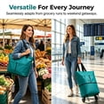 thumbnail image 6 of 2-In-1 Foldable Rolling Cart for Grocery Shopping, Green Portable Tote Trolley with Collapsible Frame Smooth Wheels, Space-Saving Travel Cart for Market, Small Size, 6 of 8