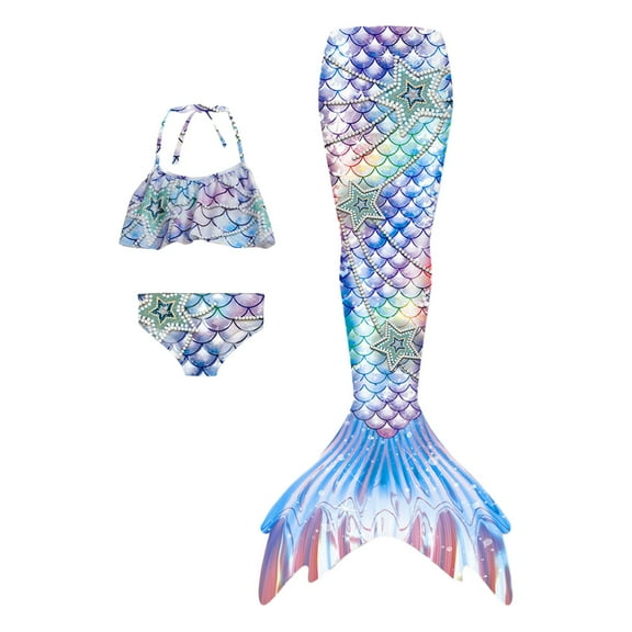 RUTAYY Girls Swimwear 3 Piece Bathing Suits Bikini Fishtail Set Quick Dry, Purple, 4-5 Years