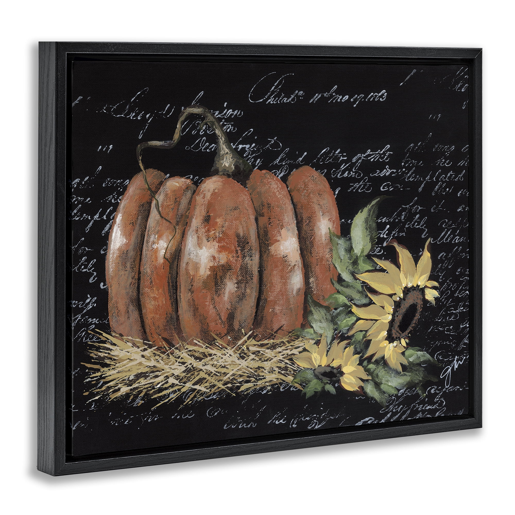 Stupell Industries Autumn Country Pumpkin Botanical & Floral Painting Black Floater Framed Art Print Wall Art, 21 x 17